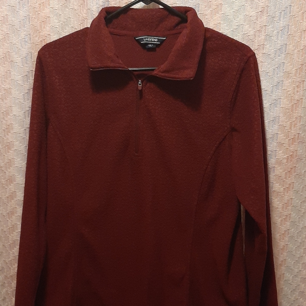 Lands End Burgandy Shamrock Leaves Textured Pull Over Fleece Fall Pumpkin Patch